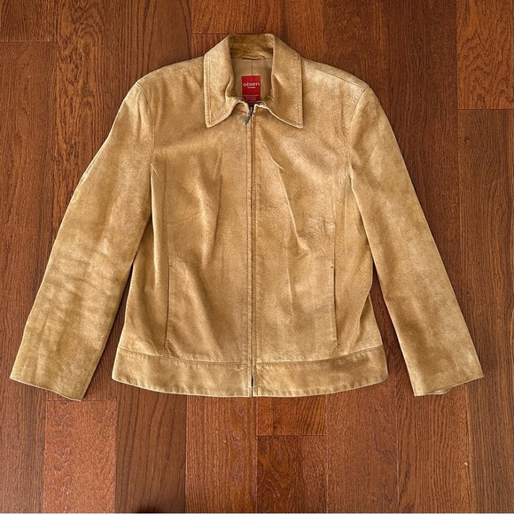 Olsen Europe Tan Suede Leather Jacket Minimalist size 6 - Picture 4 of 8